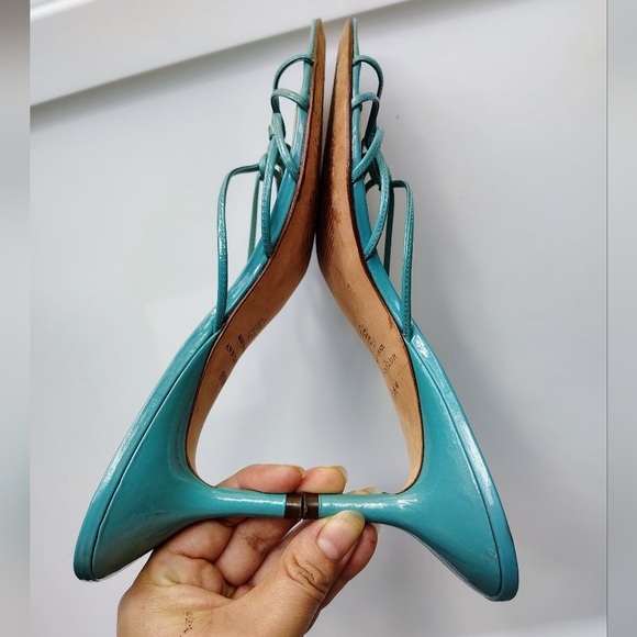 Ann Taylor women's leather strappy stiletto heel sandals,slip-on Turquoise 8.5M, - Picture 4 of 17